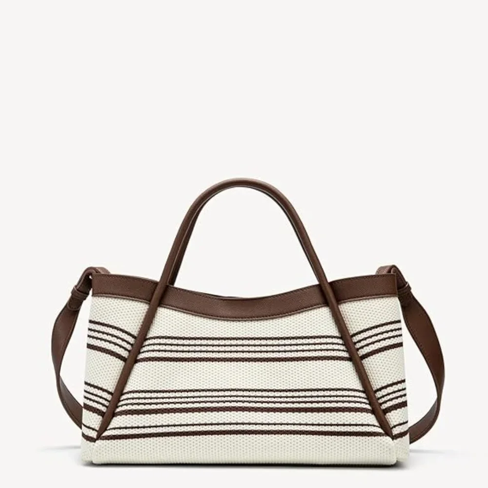 Women’s Knit Shoulder Bag Adjustable Strap & Top Handle Striped Tote Handbag NWT - Picture 6 of 8